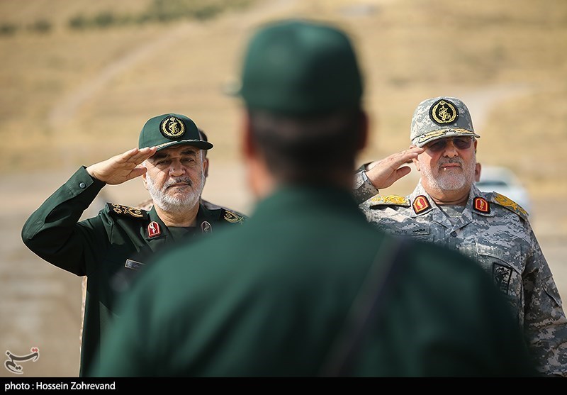 Maj. Gen. Hossein Salami, former IRGC commander, saluting officers at a 2022 training exercise