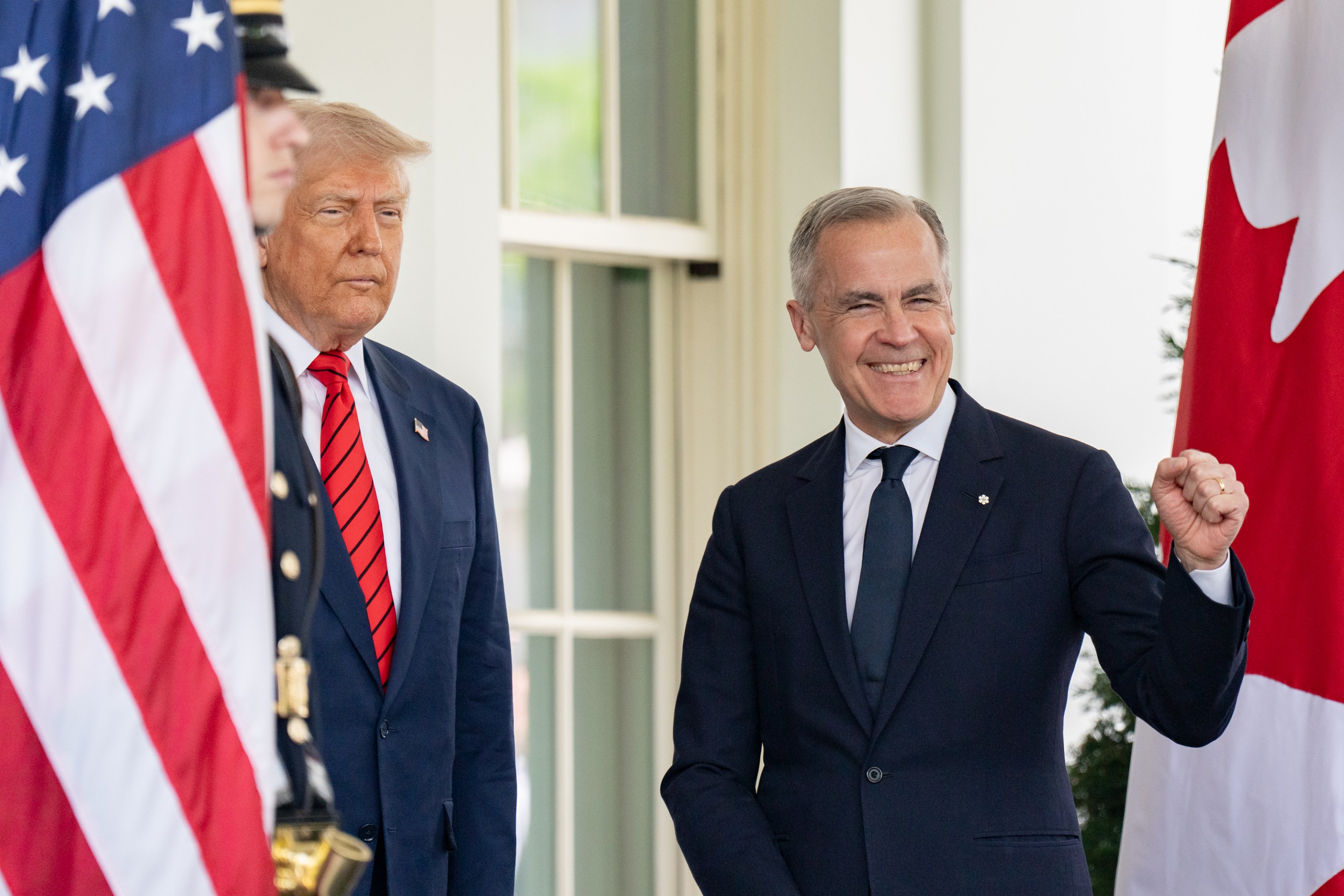 President Trump greets Canadian Prime Minister Mark Carney at the White House